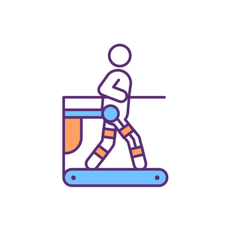 Robotics in lower-limb rehabilitation RGB color icon. Gait-training robot. Physical therapy. Automated training. Rehabilitation robots. Physical exertion. Isolated vector illustrationのイラスト素材