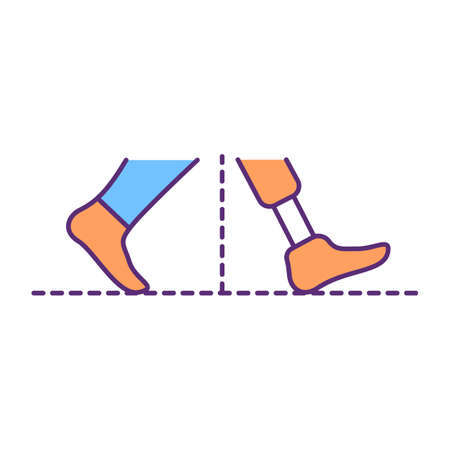 Walking stability with prosthesis RGB color icon. Physical rehabilitation process. Stability-related parameters. Functional activity. Artificial limb strength and control. Isolated vector illustrationのイラスト素材
