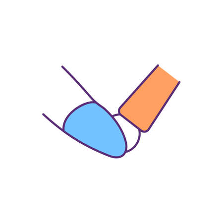 Artificial elbow and arm RGB color icon. Transtibial prosthesis. Duplicating natural arm functions. Upper limb prosthetic device. Muscle movements improvement. Isolated vector illustrationのイラスト素材