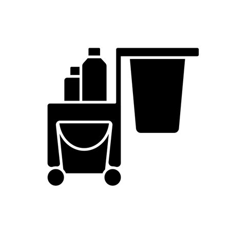 Cleaning service black glyph icon. Housekeeping is operational department in hotel which is responsible for cleanliness of rooms. Silhouette symbol on white space. Vector isolated illustrationのイラスト素材