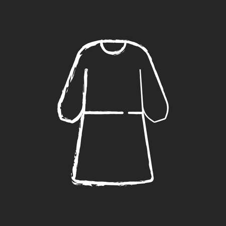 Isolation gown chalk white icon on black background. Protective wear from infection. Reusable suit to work with hazard material. Doctor uniform. Disposable PPE. Isolated vector chalkboard illustrationのイラスト素材