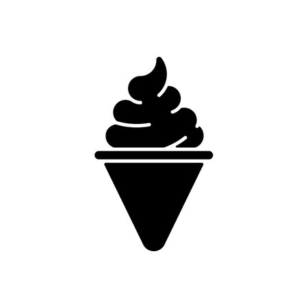Ice cream cone black glyph icon. Cone-shaped frozen pastry. Soft serve. Frozen ingredients. Mixture from milk, sugar. Waffle cone, poke. Silhouette symbol on white space. Vector isolated illustrationのイラスト素材