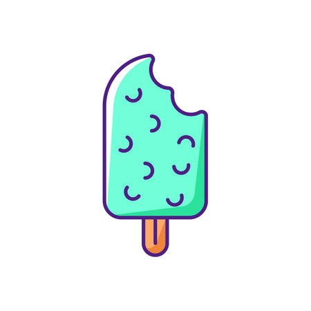 Chocolate-covered ice cream on stick RGB color icon. Ice dessert in chocolate flavored coating. Homemade treat. Summer dessert. Frozen cocoa and dairy mixture. Isolated vector illustrationのイラスト素材