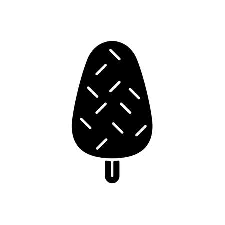 Vanilla ice cream with sprinkles black glyph icon. Adding texture to frozen chocolate dessert. Soft serve. Milk chocolate flavor. Silhouette symbol on white space. Vector isolated illustrationのイラスト素材