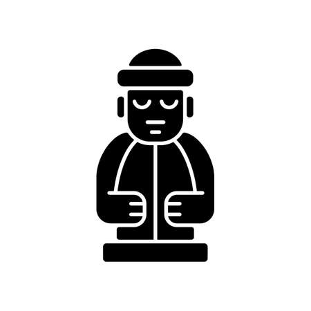 Jeju island statues black glyph icon. Dol hareubangs. National ethnic volcanic rock totem. Stone grandfather. Korean culture. Silhouette symbol on white space. Vector isolated illustrationのイラスト素材