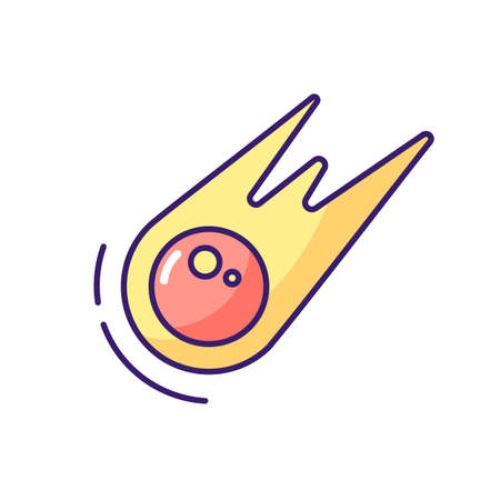 Comet RGB color icon. Small space bodies which starts to burn when enters atmosphere. Dangerous cosmic rock bodies. Star fall night. Isolated vector illustrationのイラスト素材