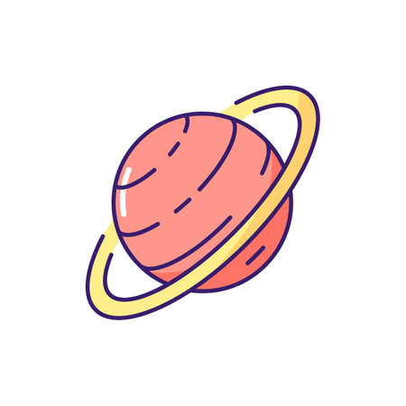 Saturn RGB color icon. Sixth planet from sun. Gas giant space body with gas ring spinning around it. Beautiful planet. Discovering galaxy. Isolated vector illustrationのイラスト素材
