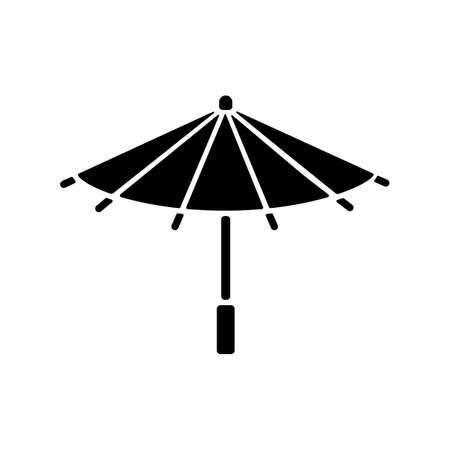 Korean umbrella black glyph icon. Bamboo and paper parasol. Ethnic japanese accessory. Seoul travel, oriental festival. Korean culture. Silhouette symbol on white space. Vector isolated illustrationのイラスト素材
