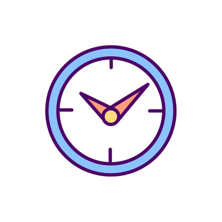 Clock RGB color icon. Timer. Time running. Timepiece mechanism. Clockwork. Measuring, indicating device. Time management. Timekeeping method. Digital, traditional format. Isolated vector illustrationのイラスト素材