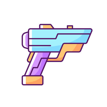 Laser weapon RGB color icon. Ray gun. Beam pistol. Hnadgun for dystopian war. Science fiction action genre. Cyberpunk movie, sci fi game. Futuristic technology. Isolated vector illustrationのイラスト素材