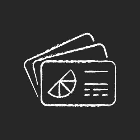 Branded business card chalk white icon on black background. Cards bearing business information about company. Spreading information among clients. Isolated vector chalkboard illustrationのイラスト素材