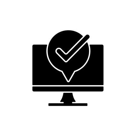Computer functioning well black glyph icon. office desktop PC maintenance. Hardware repair service. Electronics diagnostics. Silhouette symbol on white space. Vector isolated illustrationのイラスト素材