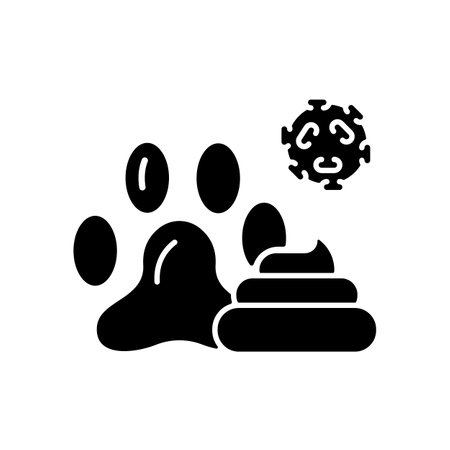 Animal waste black glyph icon. Source of transmitting infection. Spreading toxic particles. Biological risk. Dangerous diseases. Silhouette symbol on white space. Vector isolated illustrationのイラスト素材