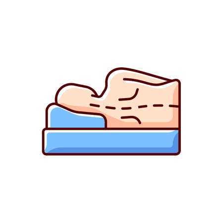 Incorrect sleeping position RGB color icon. Unnatural, unnecessary curves in spine. Putting pressure on nerves. Stress on spine. Decreased blood circulation to heart. Isolated vector illustrationのイラスト素材