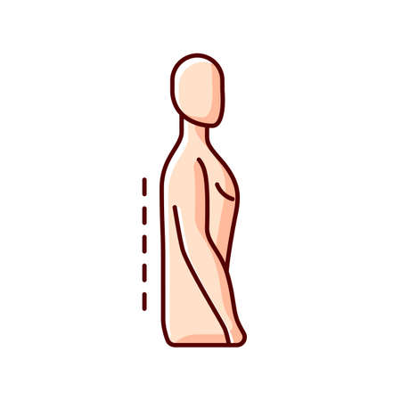 Flatback syndrome RGB color icon. Losing normal curvature. Affecting stance and gait. Degenerative disc disease. Difficulty standing straight. Decreased lordosis. Isolated vector illustrationのイラスト素材