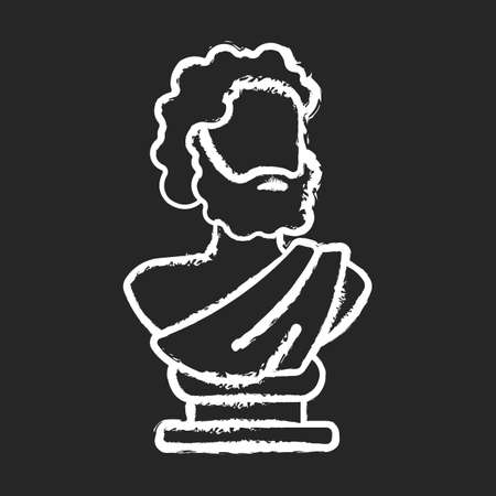Ancient statue chalk white icon on black background. Art history. Ancient greek sculpture. Depicting realistic human form. Sculpted philosopher bust. Isolated vector chalkboard illustrationのイラスト素材