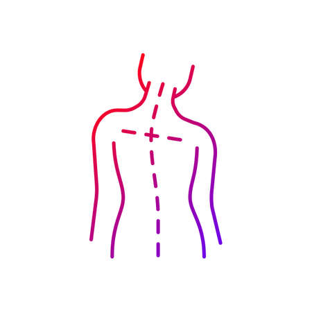 Uneven shoulders gradient linear vector icon. Postural change. Difficulty walking. Asymmetrical alignment. Thin line color symbols. Modern style pictogram. Vector isolated outline drawingのイラスト素材