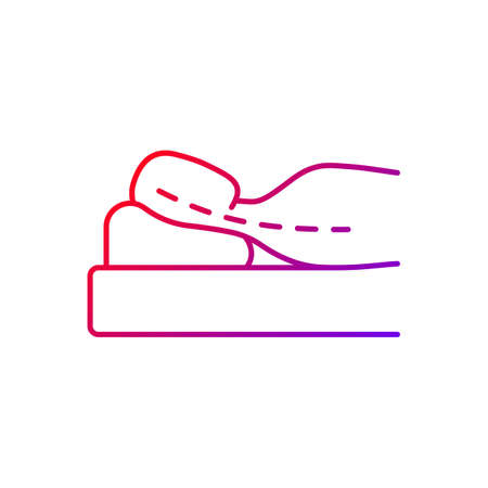 Sleeping with head elevated gradient linear vector icon. Worsening chronic neck pain and stiffness. Scoliosis. Thin line color symbols. Modern style pictogram. Vector isolated outline drawingのイラスト素材
