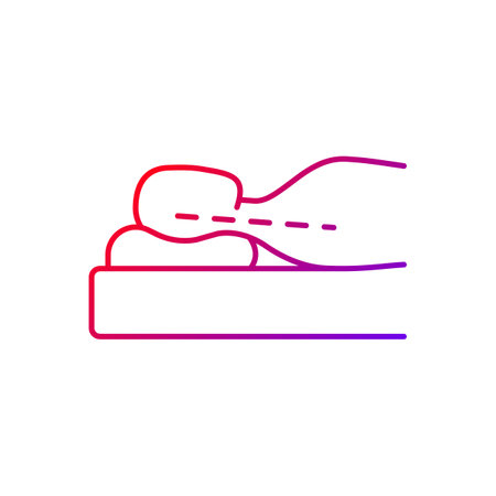 Correct sleeping position for reducing neck pain gradient linear vector icon. Natural alignment. Back-lying posture. Thin line color symbols. Modern style pictogram. Vector isolated outline drawingのイラスト素材
