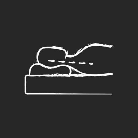Correct sleeping position for reducing neck pain chalk white icon on black background. Pillow cushioning head. Maintaining natural alignment. Isolated vector chalkboard illustrationのイラスト素材