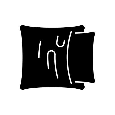 Pillowcase black glyph icon. Comfortable cushion for bed. Soft pillow cases. Textile products, household cloths. Domestic material item. Silhouette symbol on white space. Vector isolated illustrationのイラスト素材