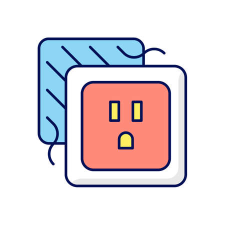 Loose outlet RGB color icon. Electricity flow disruption. Faulty electrical outlet. Loose connecting wires. Isolated vector illustration. Intermittent connection simple filled line drawingのイラスト素材