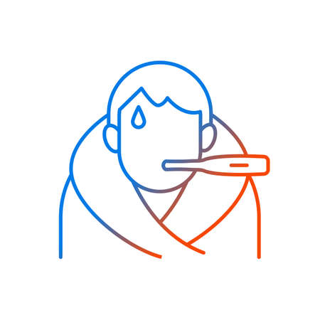 Fever gradient linear vector icon. Disease symptom. Allergic reaction. Patient with temperature. Vaccination effect. Thin line color symbols. Modern style pictogram. Vector isolated outline drawingのイラスト素材