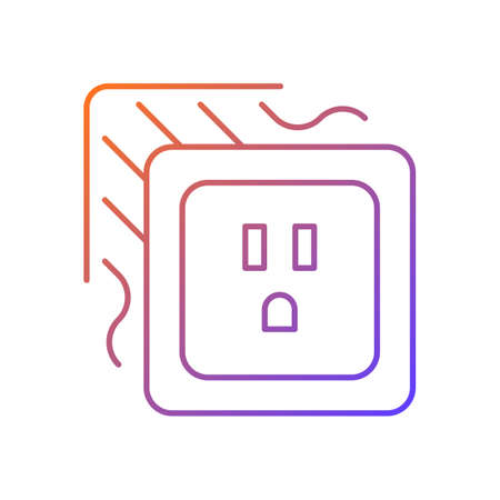 Loose outlet gradient linear vector icon. Electricity flow disruption. Fire hazard risk. Faulty electrical outlet. Thin line color symbols. Modern style pictogram. Vector isolated outline drawingのイラスト素材