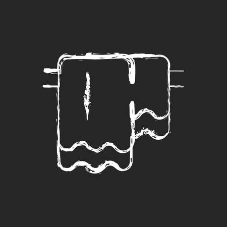 Hanging towel chalk white icon on dark background. Clean wipes for shower. Bathroom drapes. Textile products, household cloths. Domestic material item. Isolated vector chalkboard illustration on blackのイラスト素材