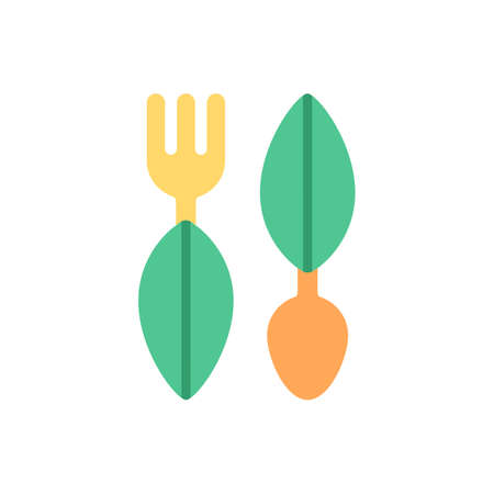 Biodegradable cutlery vector flat color icon. Disposable paper fork and spoon. Zero waste. Ecology and environmental protection. Cartoon style clip art for mobile app. Isolated RGB illustrationのイラスト素材