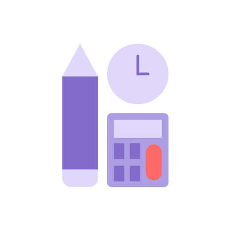 Time to study math vector flat color icon. Calculation process. Education and studying. Skill development, learning course. Cartoon style clip art for mobile app. Isolated RGB illustrationのイラスト素材