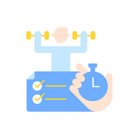 Improving productivity with time management vector flat color icon. Skill development with elearning course. Testing efficiency. Cartoon style clip art for mobile app. Isolated RGB illustrationのイラスト素材