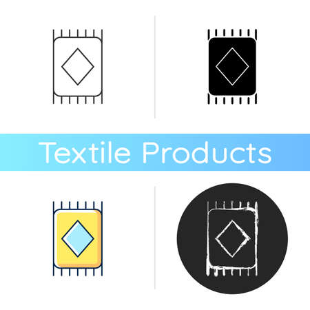 Carpet icon. Floor tiles. Bedroom rug. Interior decoration. Textile products, household cloths. Domestic material item. Linear black and RGB color styles. Isolated vector illustrationsのイラスト素材