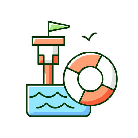 Lifeguarding training RGB color icon. First aid. Water emergencies prevention and responding. Isolated vector illustration. Preparation for potential saving lives simple filled line drawingのイラスト素材