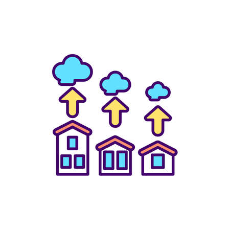 Residential energy use RGB color icon. CO2 emissions from houses and other buildings. Isolated vector illustration. Home energy efficiency. Household carbon footprint simple filled line drawingのイラスト素材
