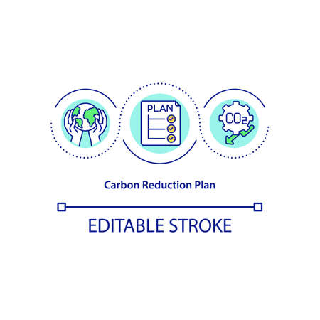 Carbon reduction plan concept icon. CO2 emissions lowering initiative abstract idea thin line illustration. Measuring, offset carbon footprint. Vector isolated outline color drawing. Editable strokeのイラスト素材
