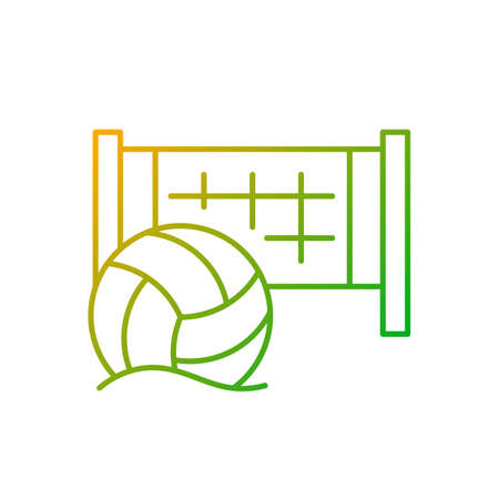Beach volleyball gradient linear vector icon. Team sport. Sand-based court divided by net. Outdoor games. Thin line color symbols. Modern style pictogram. Vector isolated outline drawingのイラスト素材
