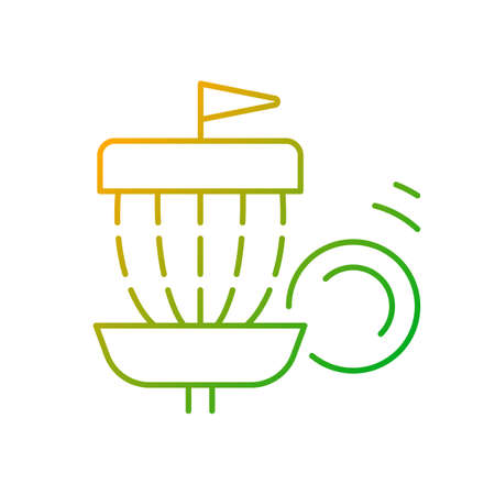 Frisbee golf gradient linear vector icon. Throwing flying disc into basket. Competitive non-contact team sport. Thin line color symbols. Modern style pictogram. Vector isolated outline drawingのイラスト素材