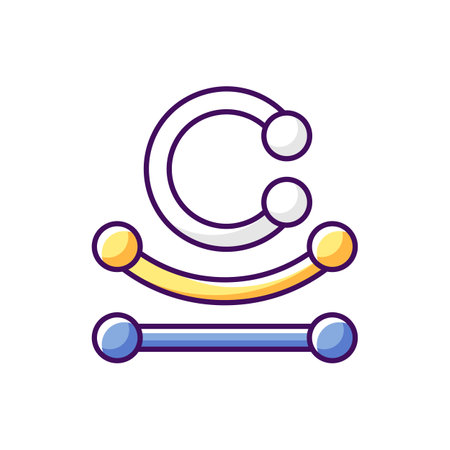 Piercing jewelry RGB color icon. Isolated vector illustration. Type of jewelery specially designed to be wore on human body. Modern style. Valuable piercing simple filled line drawing.のイラスト素材