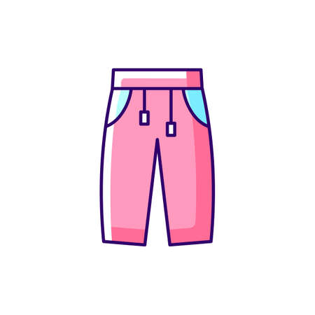 Sweatpants pink RGB color icon. Women pants. Men trousers. Unixes trackpants for home wear. Isolated vector illustration. Comfortable homewear and sleepwear simple filled line drawingのイラスト素材