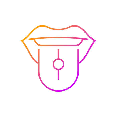 Tongue piercing gradient linear vector icon. Beautiful jewelery in human mouth. Metal parts injected in human body. Thin line color symbols. Modern style pictogram. Vector isolated outline drawingのイラスト素材