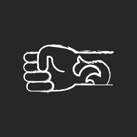 Wrist tattoo chalk white icon on dark background. Creating beautiful work on human body. Professional making modern works. Making human look unique. Isolated vector chalkboard illustration on blackのイラスト素材