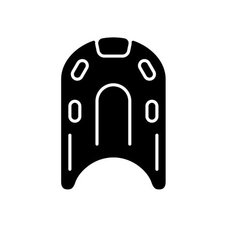 Kickboard black glyph icon. Buoyant rectangular board. Flotation aid for beginners. Lower body workouts. Keeping in correct position. Silhouette symbol on white space. Vector isolated illustrationのイラスト素材