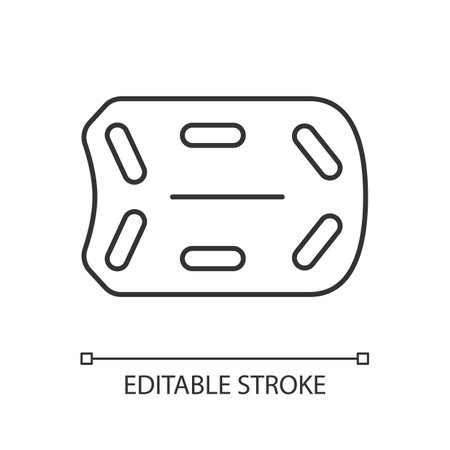 Rescue board linear icon. Water rescue operations. Floatation device. Supporting victim weight. Thin line customizable illustration. Contour symbol. Vector isolated outline drawing. Editable strokeのイラスト素材