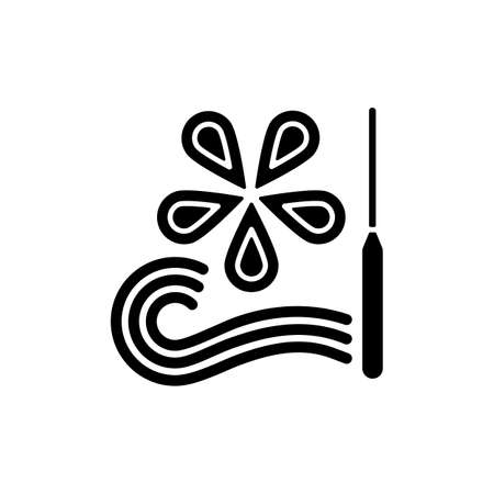 Paper quilling black glyph icon. Creating decorative designs. Using slotted tool. Rolling and gluing pieces together. Paper filigree. Silhouette symbol on white space. Vector isolated illustrationのイラスト素材