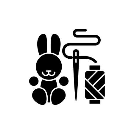Handmade toys black glyph icon. Amigurumi bunny. Handcrafted pieces for children and toddlers. Plush rabbit. Toy from recycled materials. Silhouette symbol on white space. Vector isolated illustrationのイラスト素材