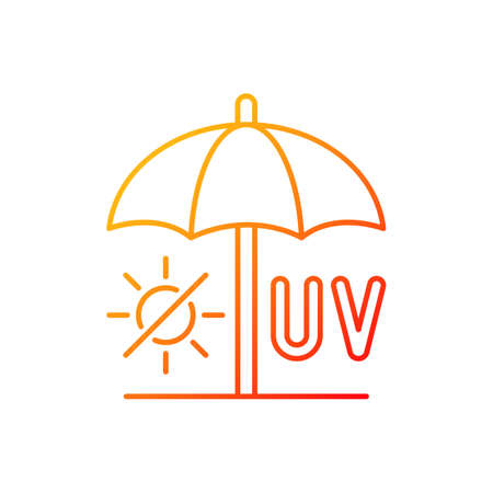 Seek shade gradient linear vector icon. Hide under umbrella on beach. UV rays protection to avoid heatstroke. Thin line color symbols. Modern style pictogram. Vector isolated outline drawingのイラスト素材