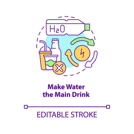 Make water main drink concept icon. Improve everyday liquid consumption. Staying hydrated. Healthy habits abstract idea thin line illustration. Vector isolated outline color drawing. Editable strokeのイラスト素材