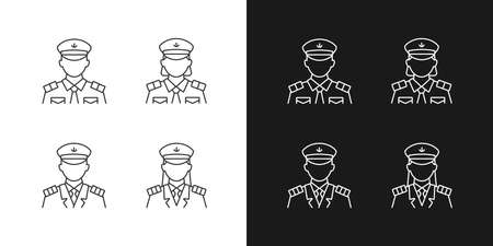 Cruise crew linear icons set for dark and light mode. Providing service for passengers. Helping visitors. Customizable thin line symbols. Isolated vector outline illustrations. Editable strokeのイラスト素材