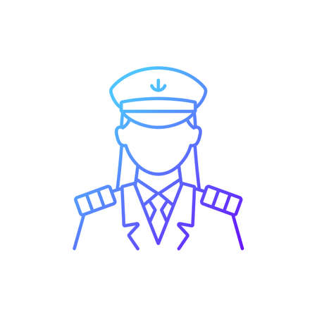 Female captain gradient linear vector icon. Organizing vacation for passengers. Comfortable ocean traveling. Thin line color symbols. Modern style pictogram. Vector isolated outline drawingのイラスト素材